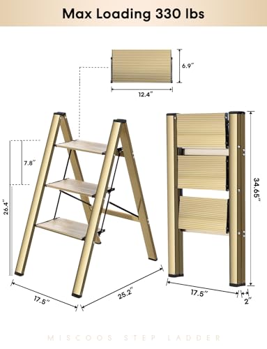 4 Step Ladder, Lightweight Portable Folding with Anti-Slip Wide Pedal, 330lb Capacity Aluminum, Black V2866