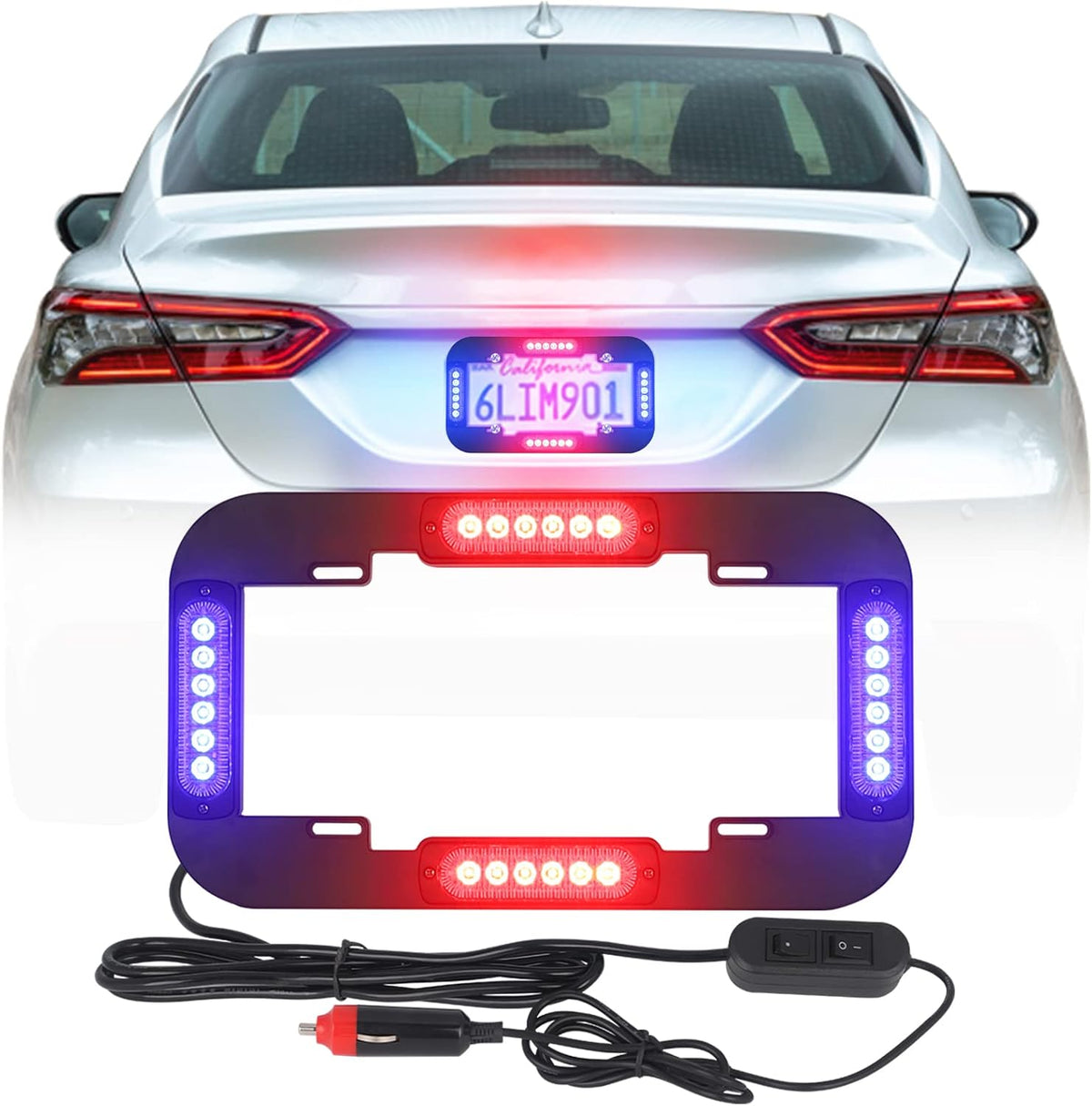 Red and Blue 13.5 inch 24 LED License Plate Strobe Lights Pack of 2 P33908