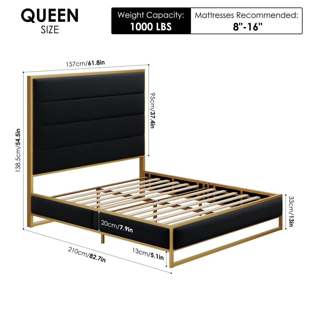 Queen Size Black Velvet Upholstered Platform Bed B80119