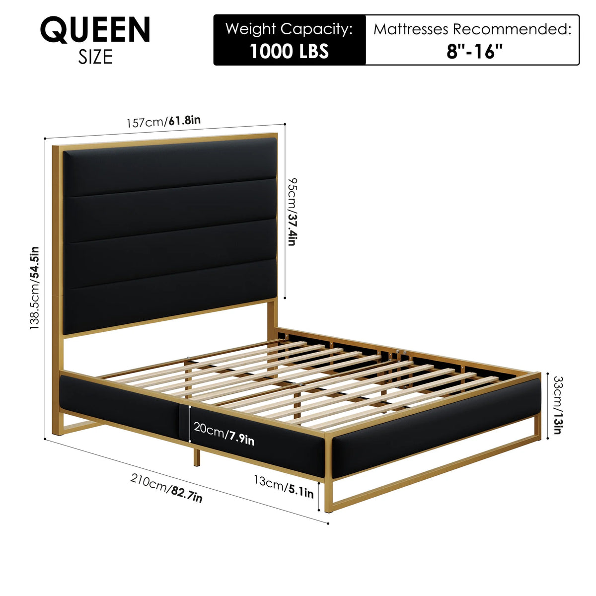 Queen Size Black Velvet Upholstered Platform Bed B80119