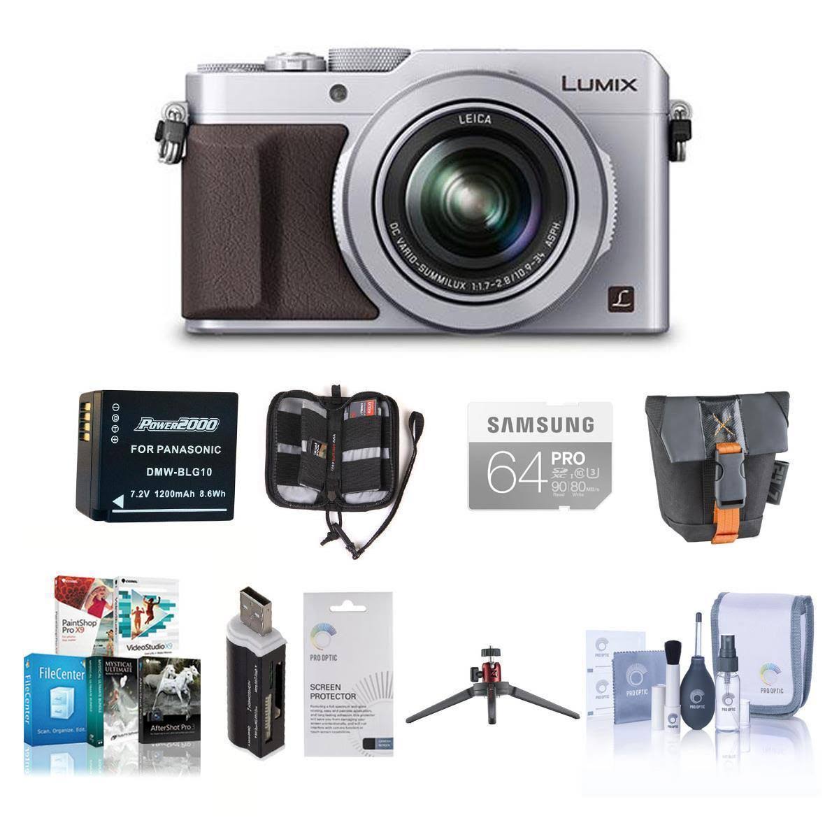 16.8MP Silver Digital Camera with Camera Case, 64GB SDHC Card, Spare Battery, Aluminum Table J5925