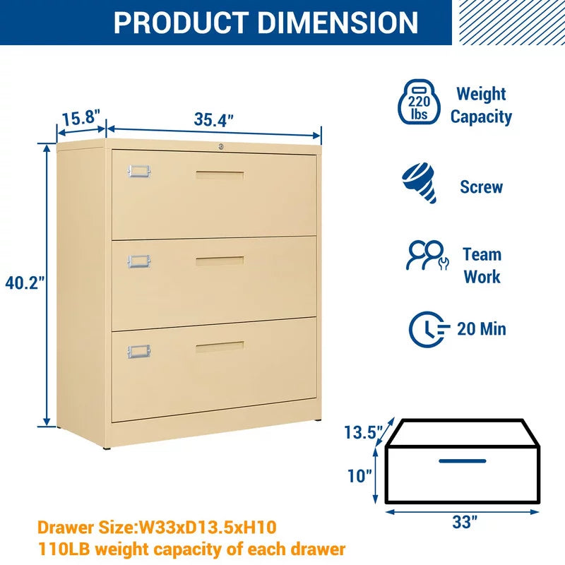 3 Drawer Lockable Metal File Cabinet X635075
