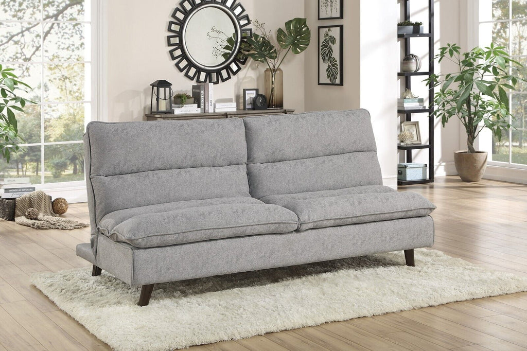 Grey Textured Fabric Convertible Sofa with Wooden Legs S58048