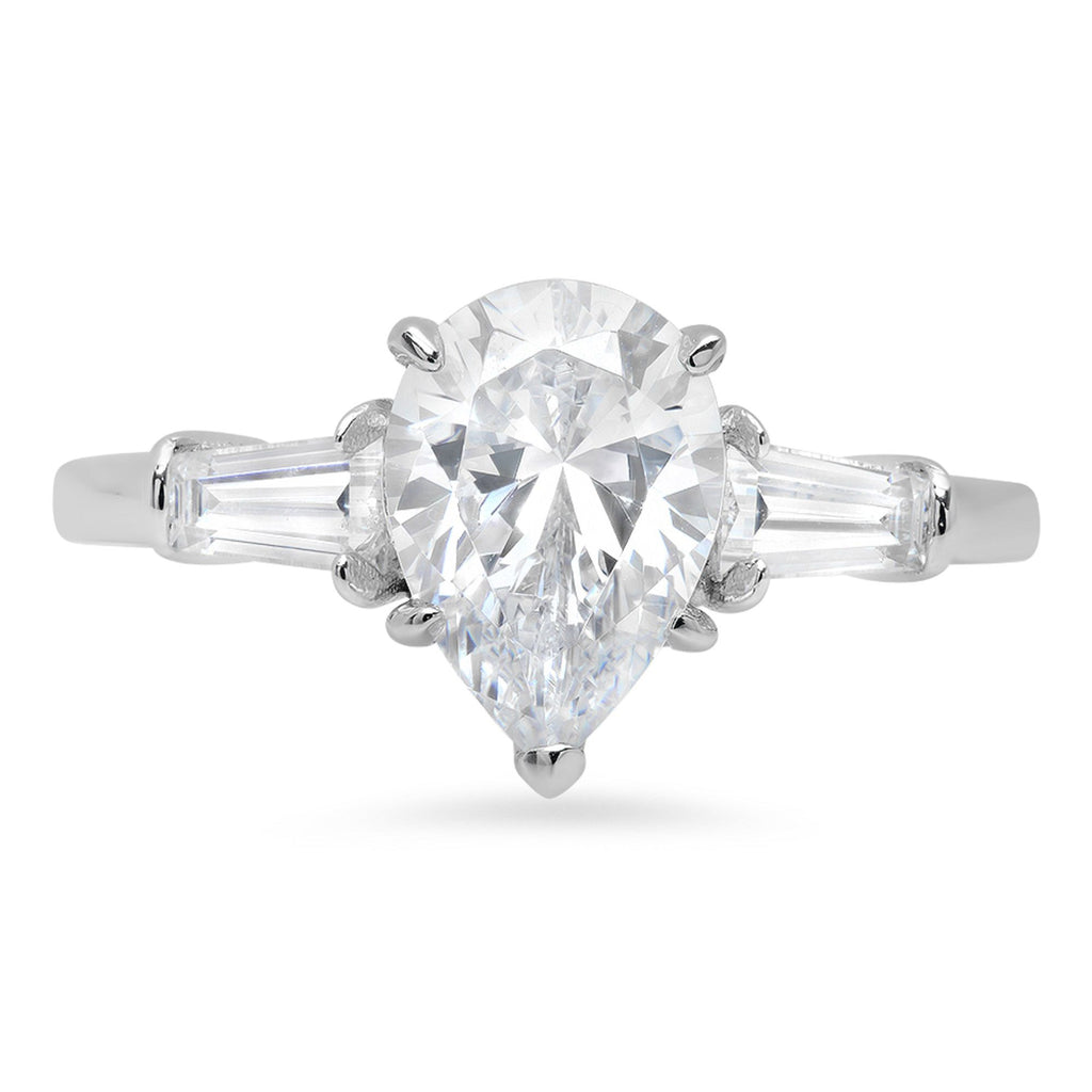 18K White Gold Three-Stone Diamond Engagement Ring V896