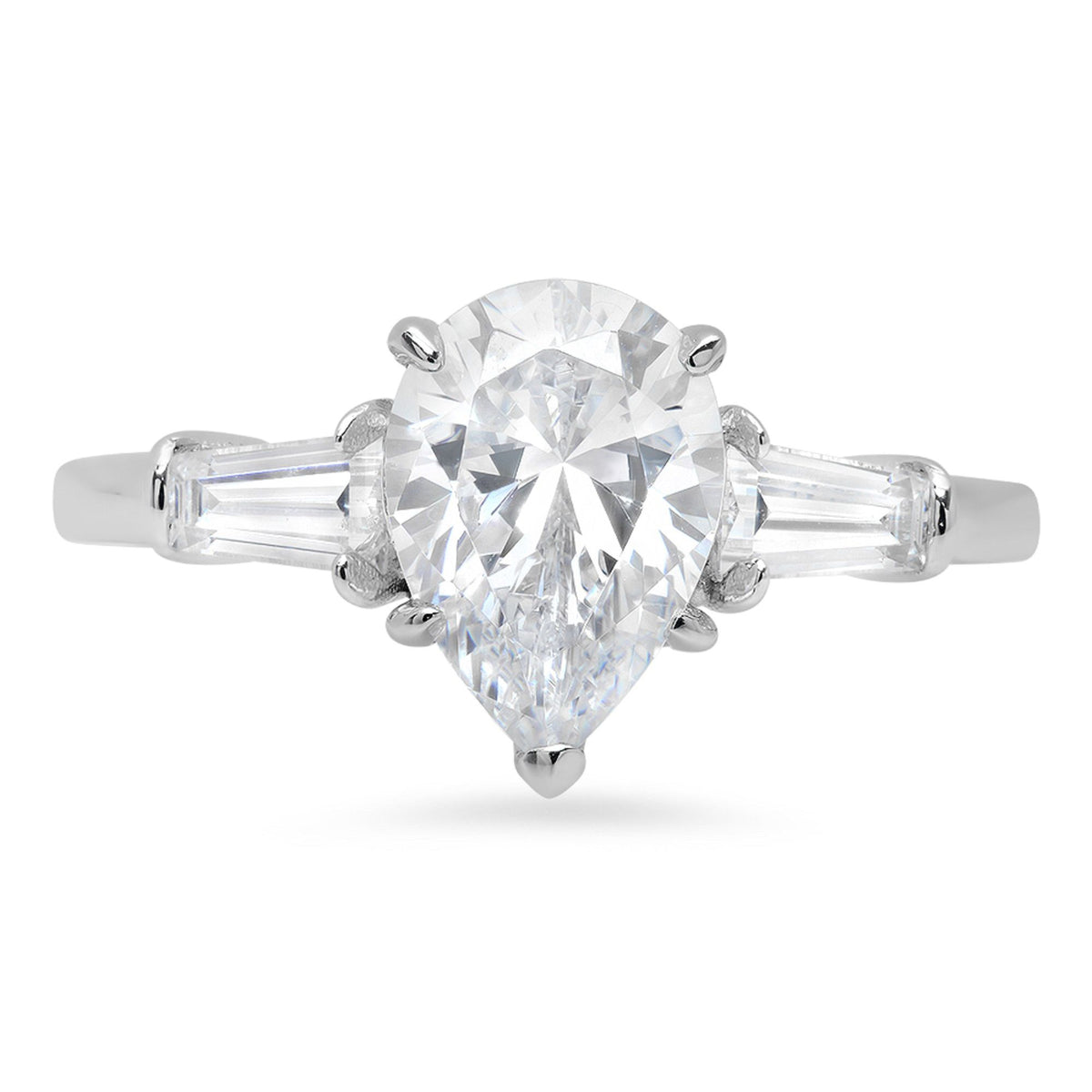 18K White Gold Three-Stone Diamond Engagement Ring V896