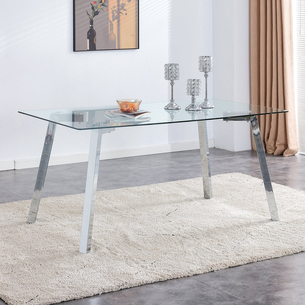 Rectangle Glass Dining Table with Metal Base O1424
