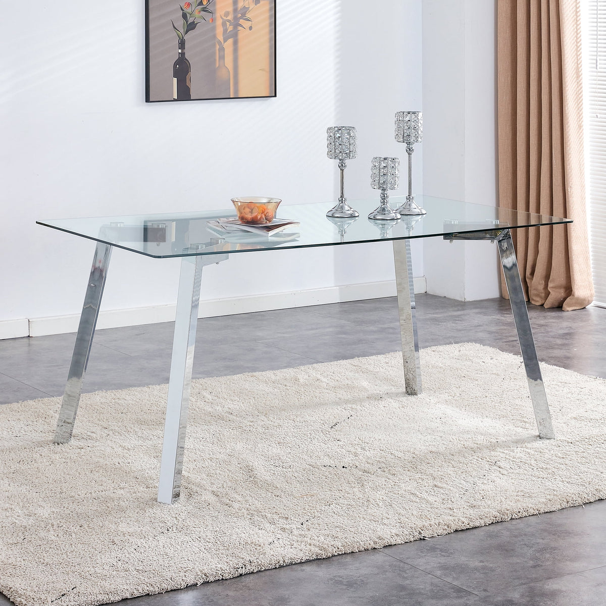 Rectangle Glass Dining Table with Metal Base O1424