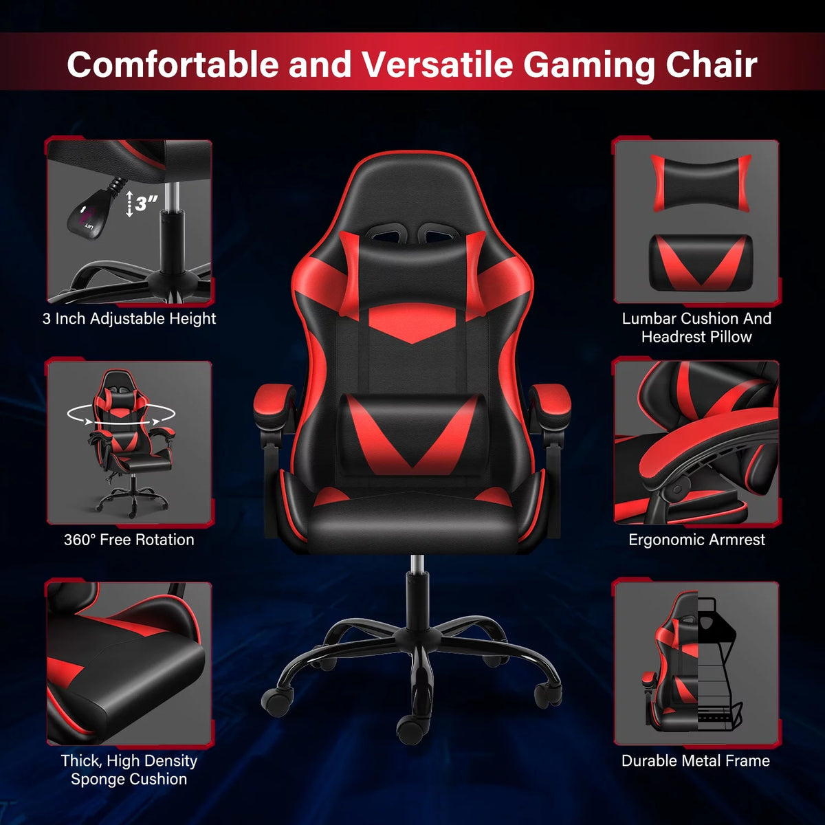 Black Red Ergonomic Adjustable Swivel Gaming Chair A214179