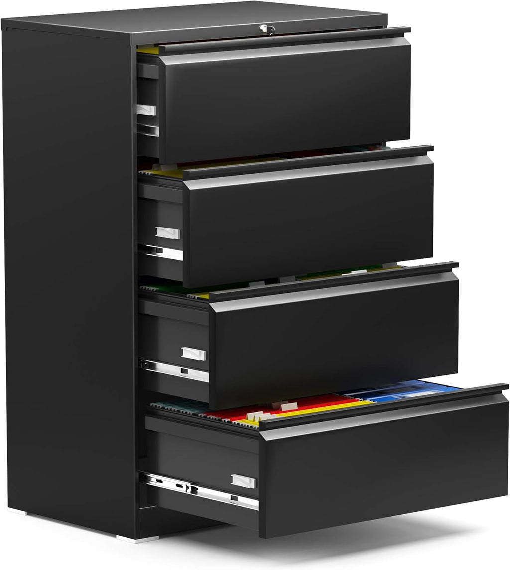 White 4 Drawer Metal Lateral File Cabinet with Lock O3613