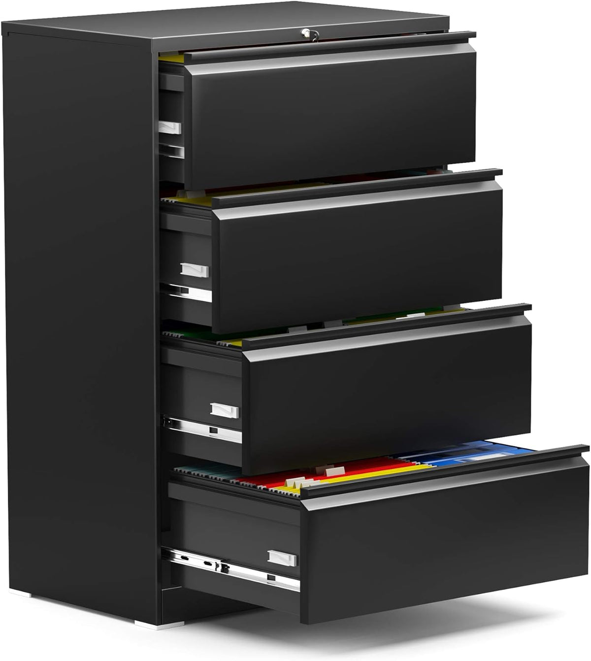 White 4 Drawer Metal Lateral File Cabinet with Lock O3613