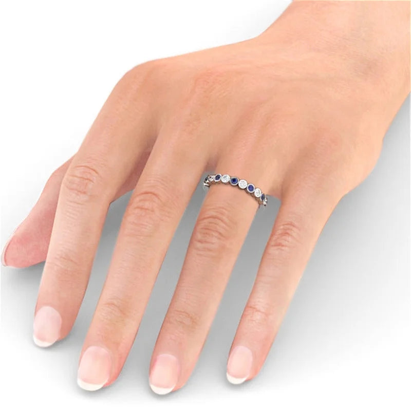 14K White Gold Blue Sapphire Eternity Band Y7900