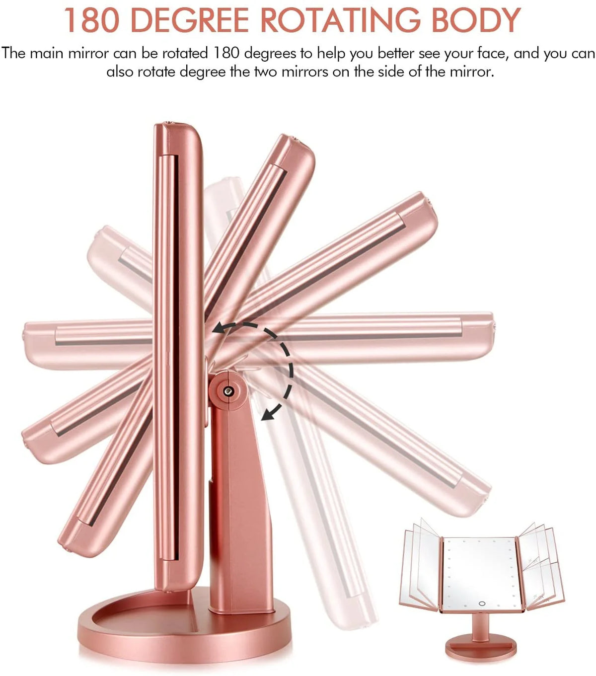 Tri-fold Lighted Vanity Makeup Mirror with 3x/2x Magnification O351484