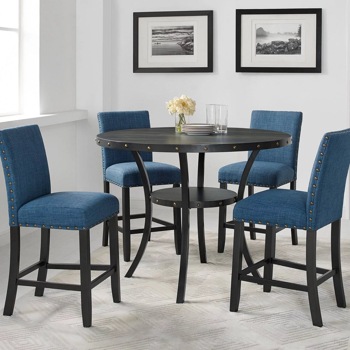 Gray Fabric Solid Rubberwood Counter Height Stool Set of 2 H755496