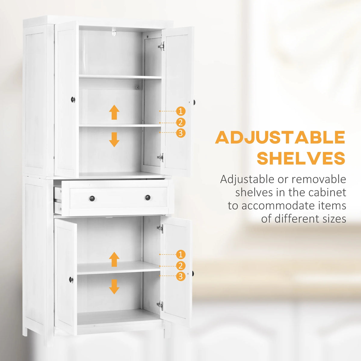 White Pinewood Kitchen Pantry Storage Cabinet G9014