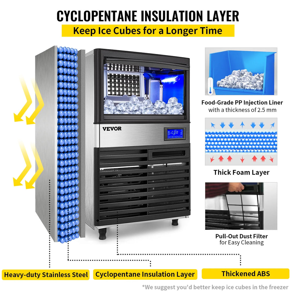 Commercial Ice Maker 132lbs/24h Stainless Steel D437794