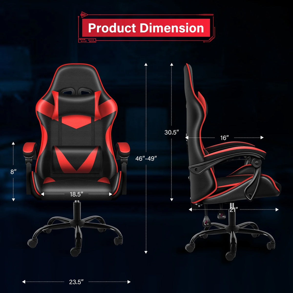 Black Red Ergonomic Adjustable Swivel Gaming Chair A214179