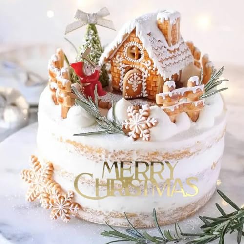 10Pcs Christmas Cake Toppers Acrylic Mirror Gold Silver R5279