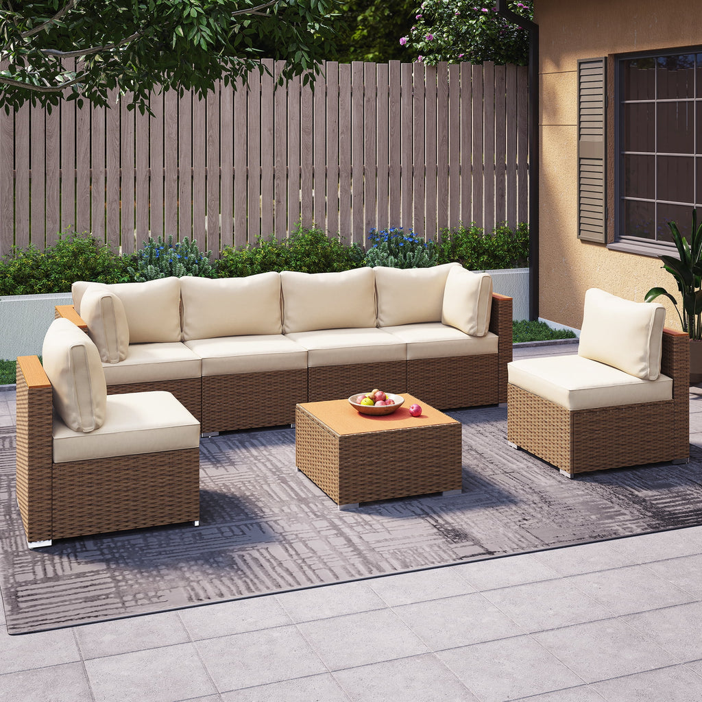 7 Pieces Patio Conversation Set with 6 Chairs and 1 Coffee Table Y48064