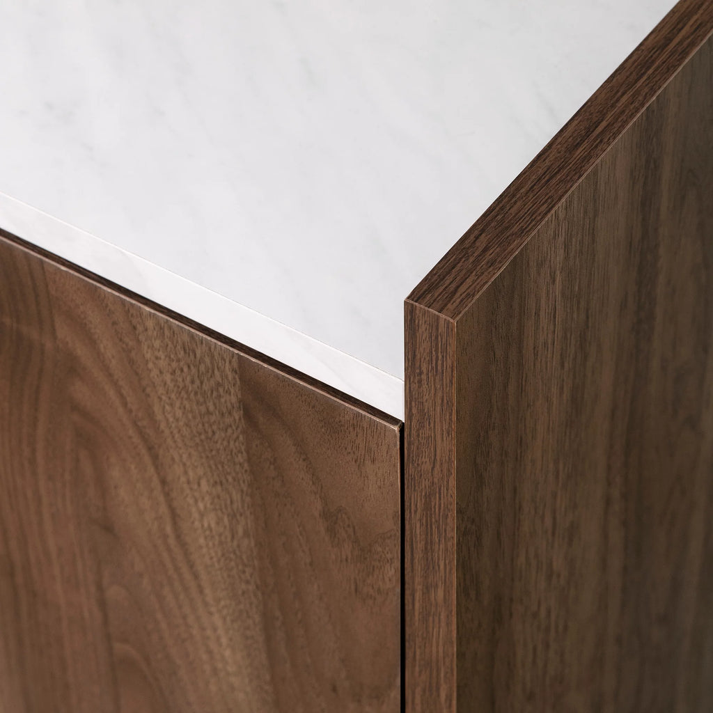Natural Walnut and Faux Carrara Marble Buffet with Storage V445