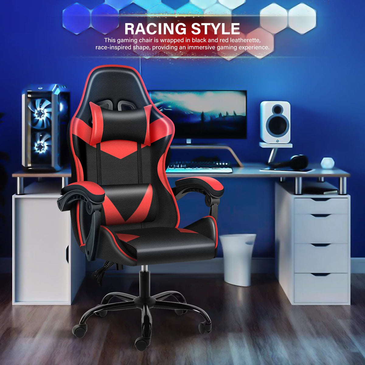 Black Red Ergonomic Adjustable Swivel Gaming Chair A214179