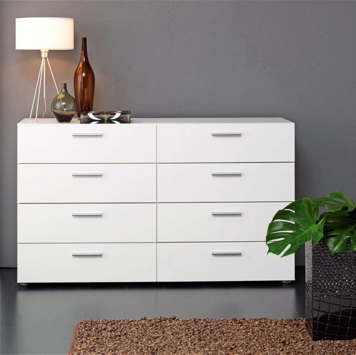 White 8 Drawer Double Dresser X123