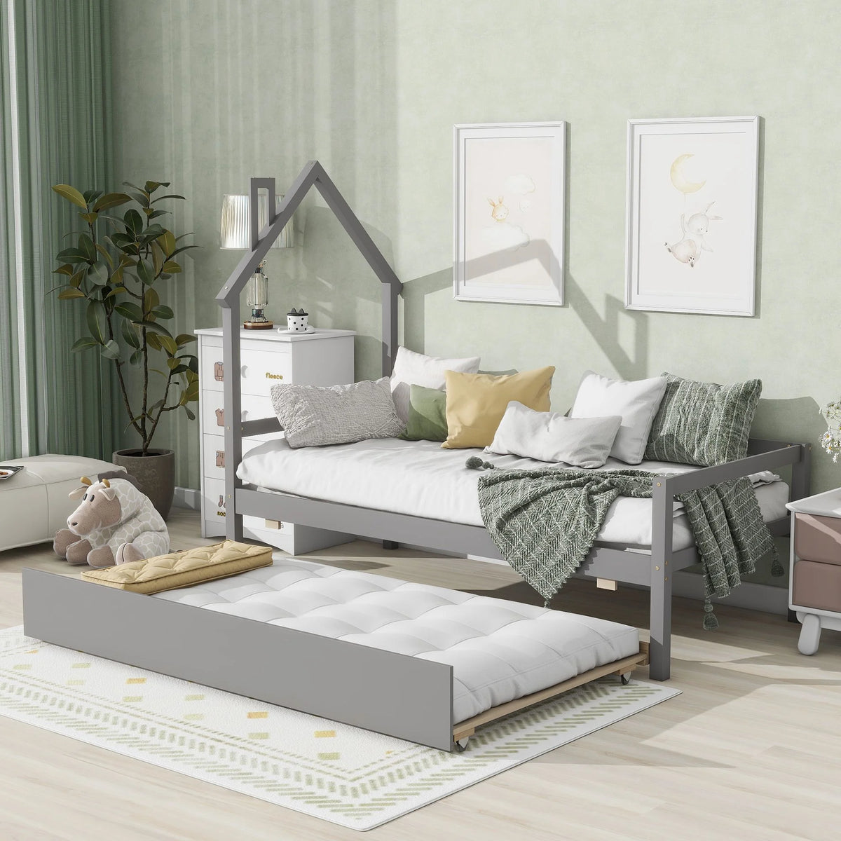 Twin Wood House-Shaped Daybed with Trundle D552