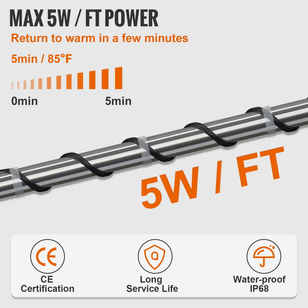 Self-Regulating Pipe Heating Cable, 80-feet 5W/ft, 120V M291396