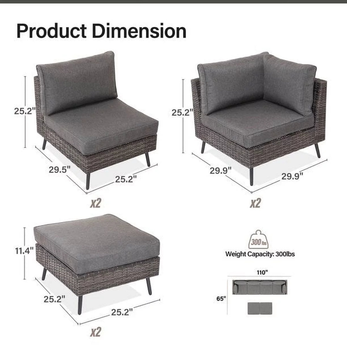 7 Pieces Patio Conversation Set with 6 Chairs and 1 Coffee Table Y48064