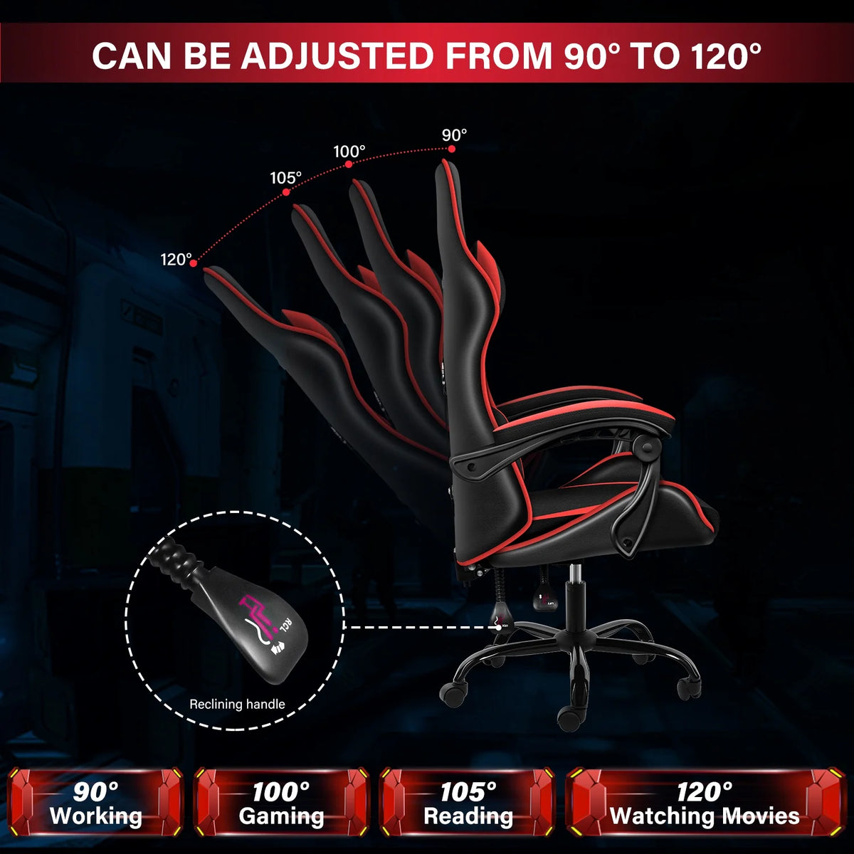 Black Red Ergonomic Adjustable Swivel Gaming Chair A214179