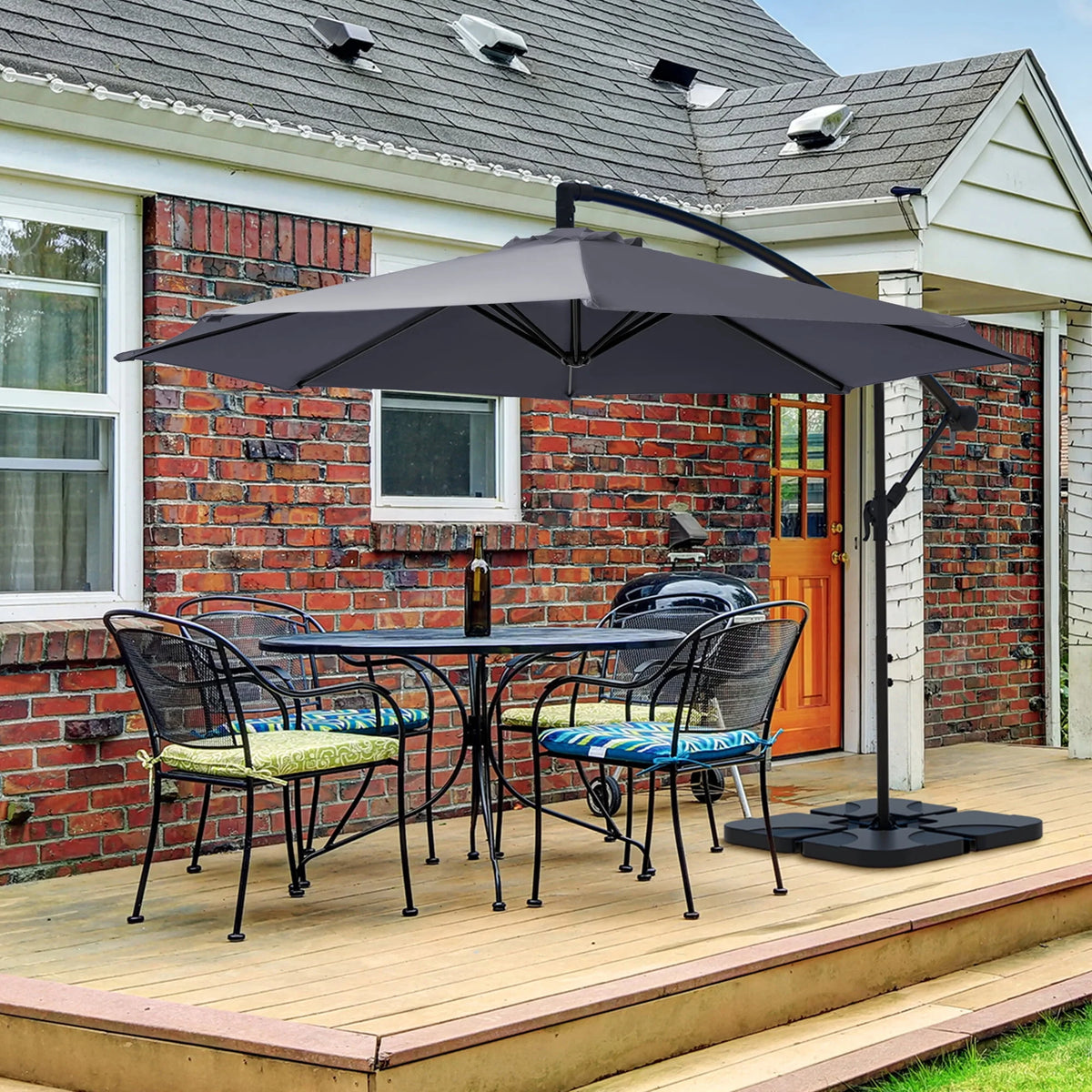 10ft Heavy Duty Offset Cantilever Patio Umbrella with 4-Piece Base Q7376