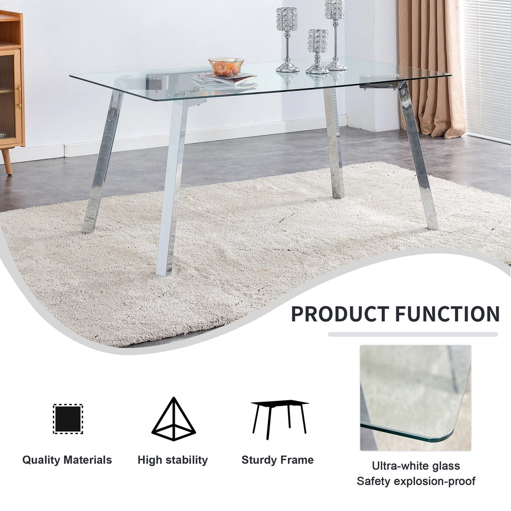 Rectangle Glass Dining Table with Metal Base O1424