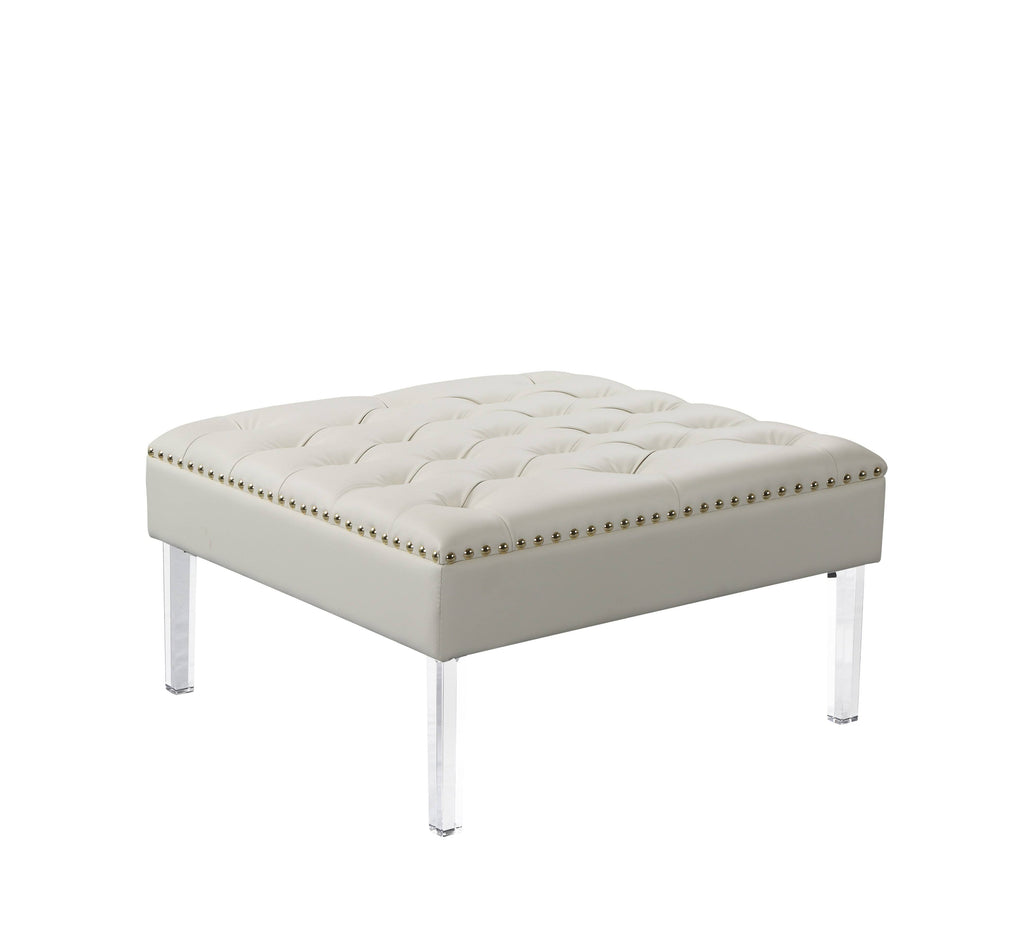 White PU Button Tufted Square Ottoman G5266