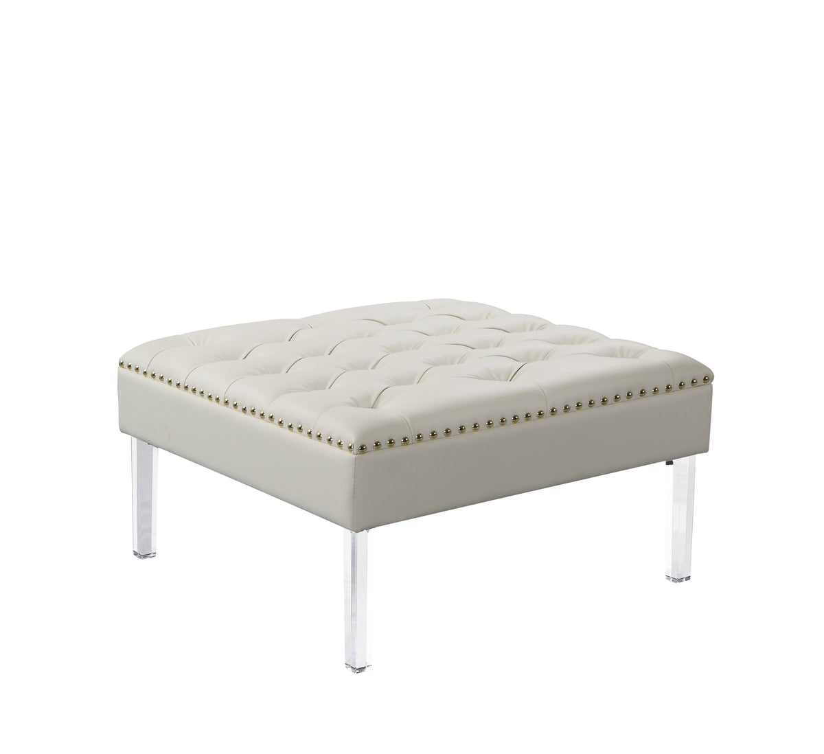 White PU Button Tufted Square Ottoman G5266