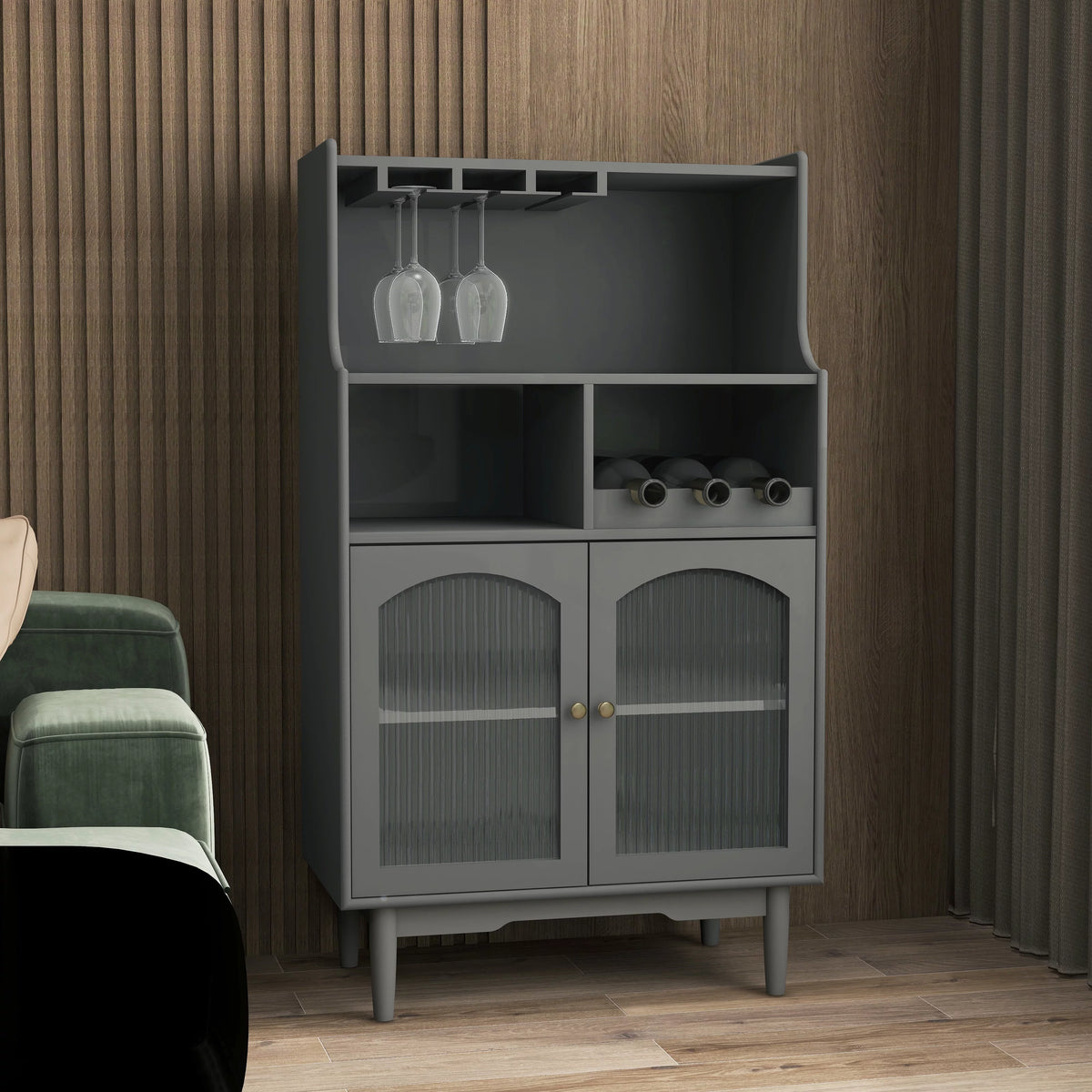 Grey Cabinet with Glass Doors B993