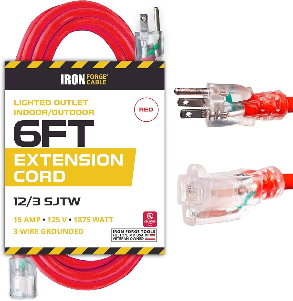 100 Ft 12/3 SJTW Heavy Duty Yellow Extension Cord with 3 Prong Grounded Plug I345