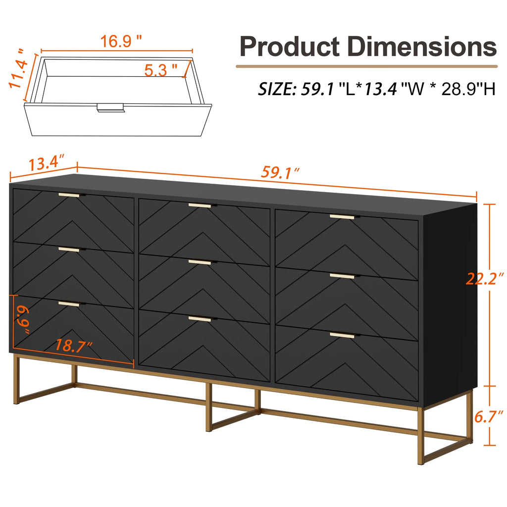 White 9 Drawer Wood Dresser B5010