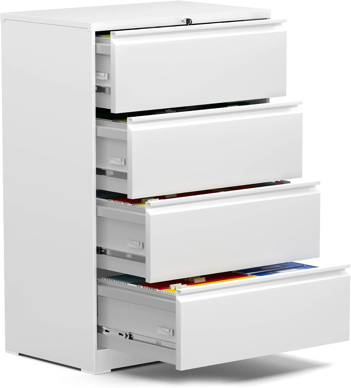 White 4 Drawer Metal Lateral File Cabinet with Lock O3613