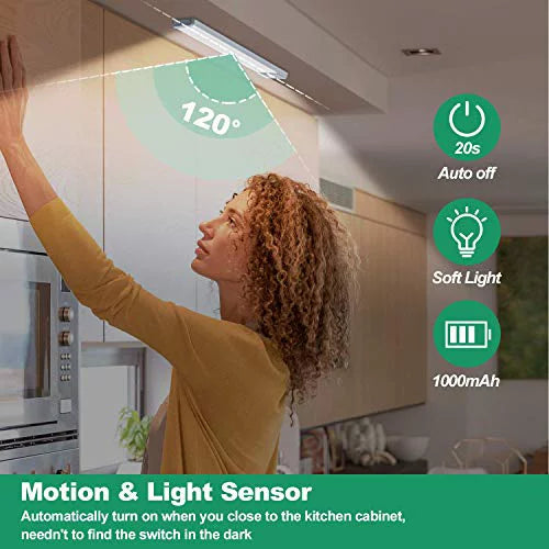 Motion Sensor Under Cabinet Lighting 30 LEDs 1000mAh Rechargeable White M1899