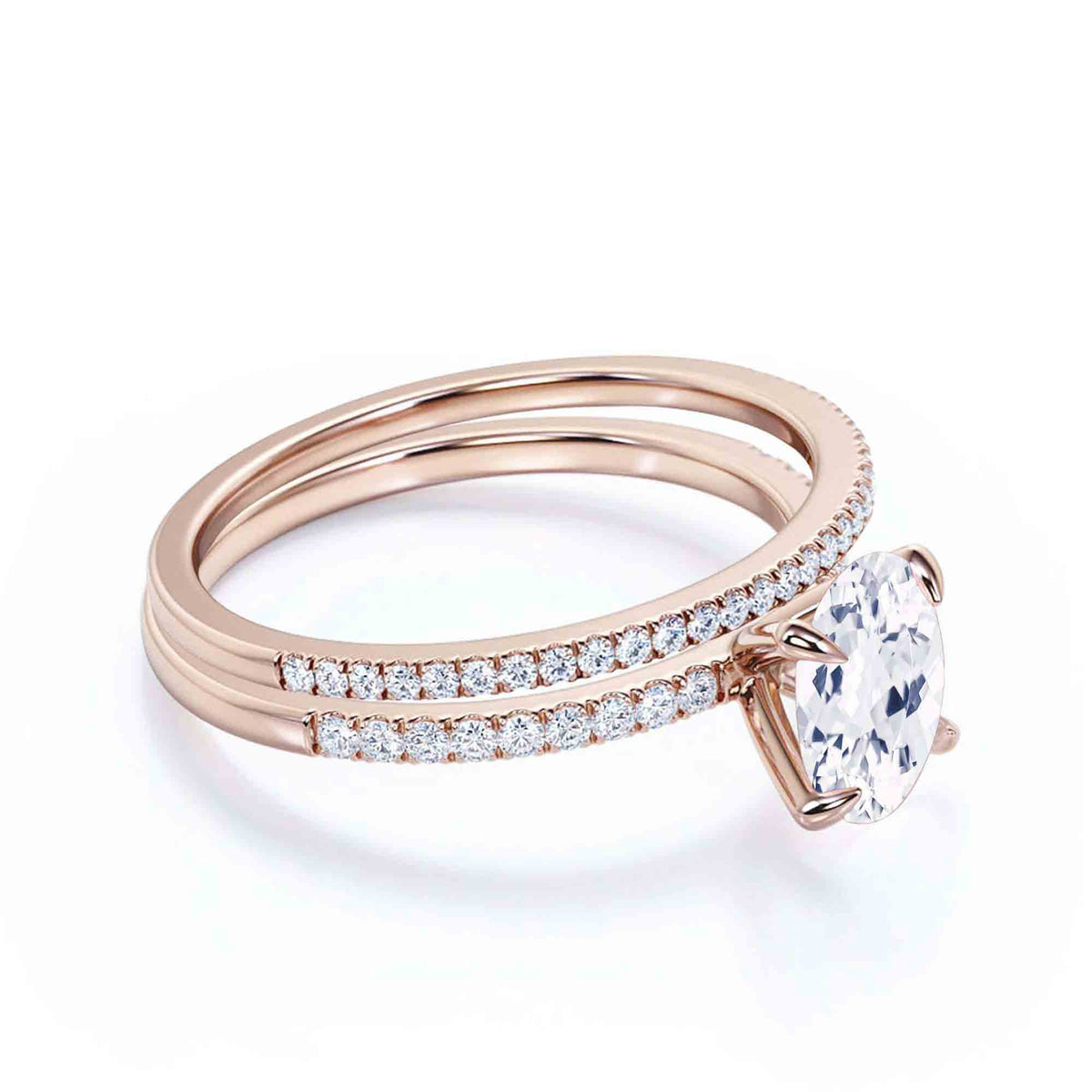 Minimalist 2.00 Carat Oval Diamond Moissanite Engagement Ring in 925 Sterling Silver With 18k Rose Gold Plating W8746