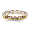 Sterling Silver Rose & Gold-tone Marquise CZ Eternity 3 Band Set, Size 6 F6028