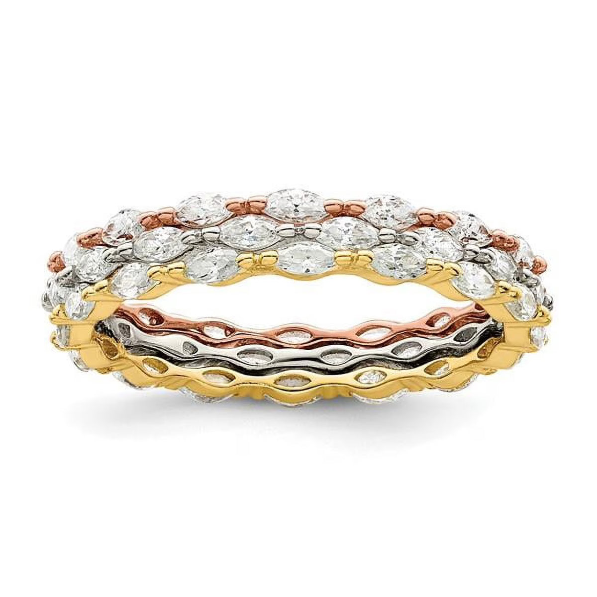 Sterling Silver Rose & Gold-tone Marquise CZ Eternity 3 Band Set, Size 6 F6028