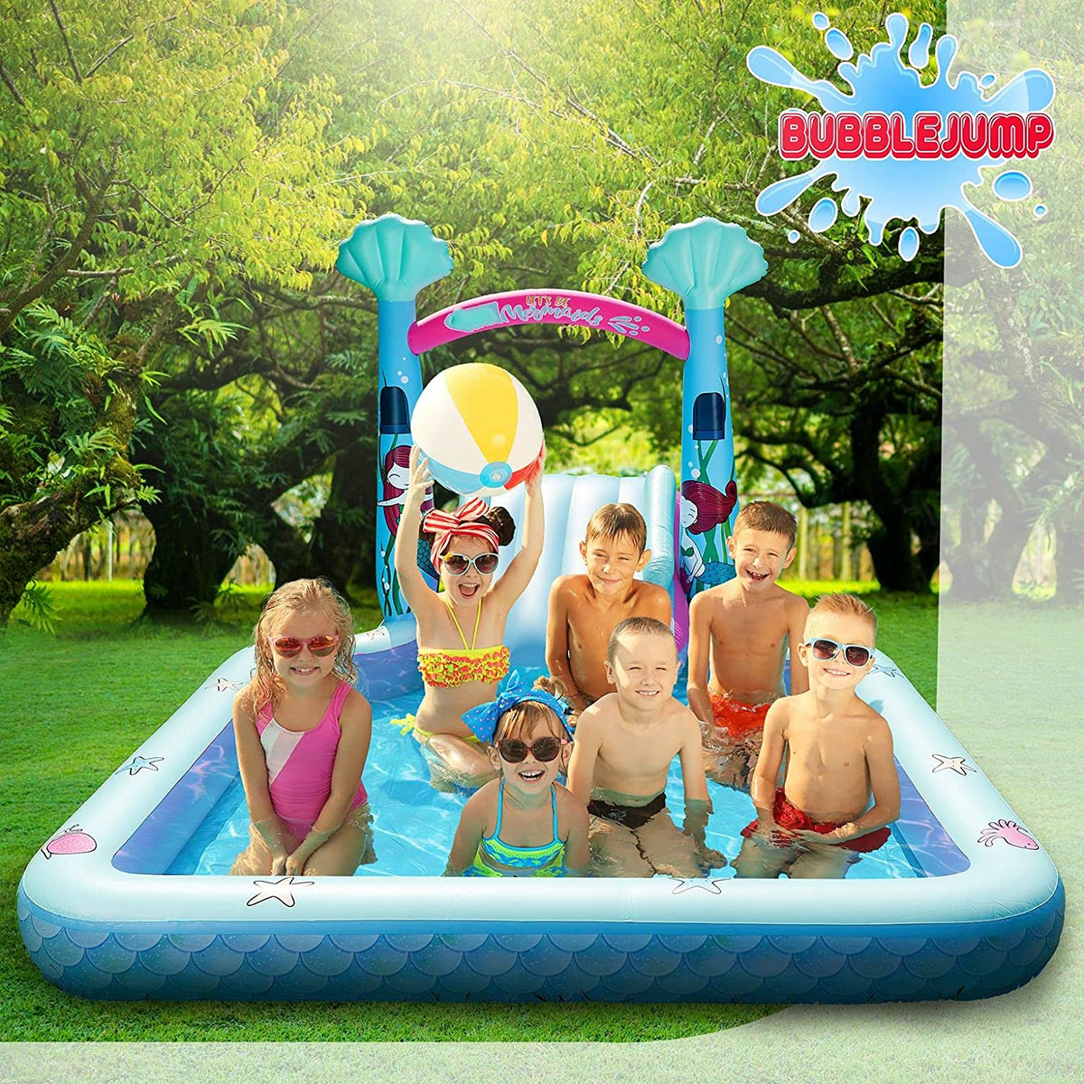 Water Slip and Slide for Kids Pool, Swimming Pool for Kids 3-10, Blow Up Baby Pool with Slide for Toddlers Age 1-3, Kiddie Pool J60846
