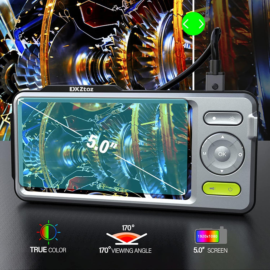 50FT Dual-Lens Industrial Endoscope 5'' IPS Screen Waterproof Camera with Light D361396