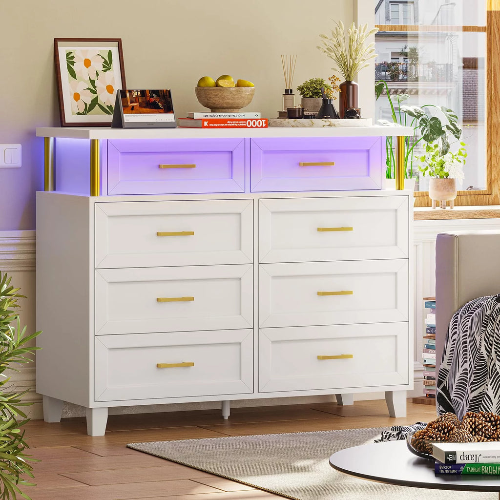 White 8 Drawer Dresser with LED Light P23358