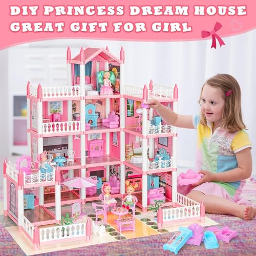 4-Story 11 Rooms Dollhouse with 4 Dolls and Furniture Set Z1606