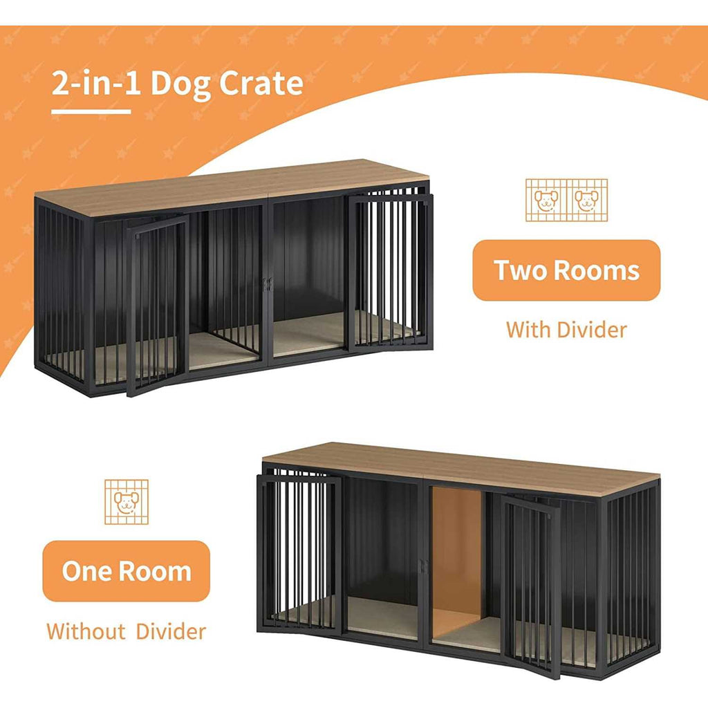 Wooden Dog Crate Table with Double Doors Y858