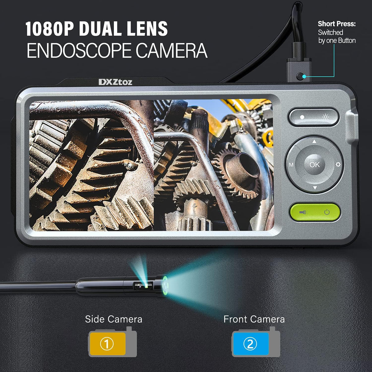 50FT Dual-Lens Industrial Endoscope 5'' IPS Screen Waterproof Camera with Light D361396