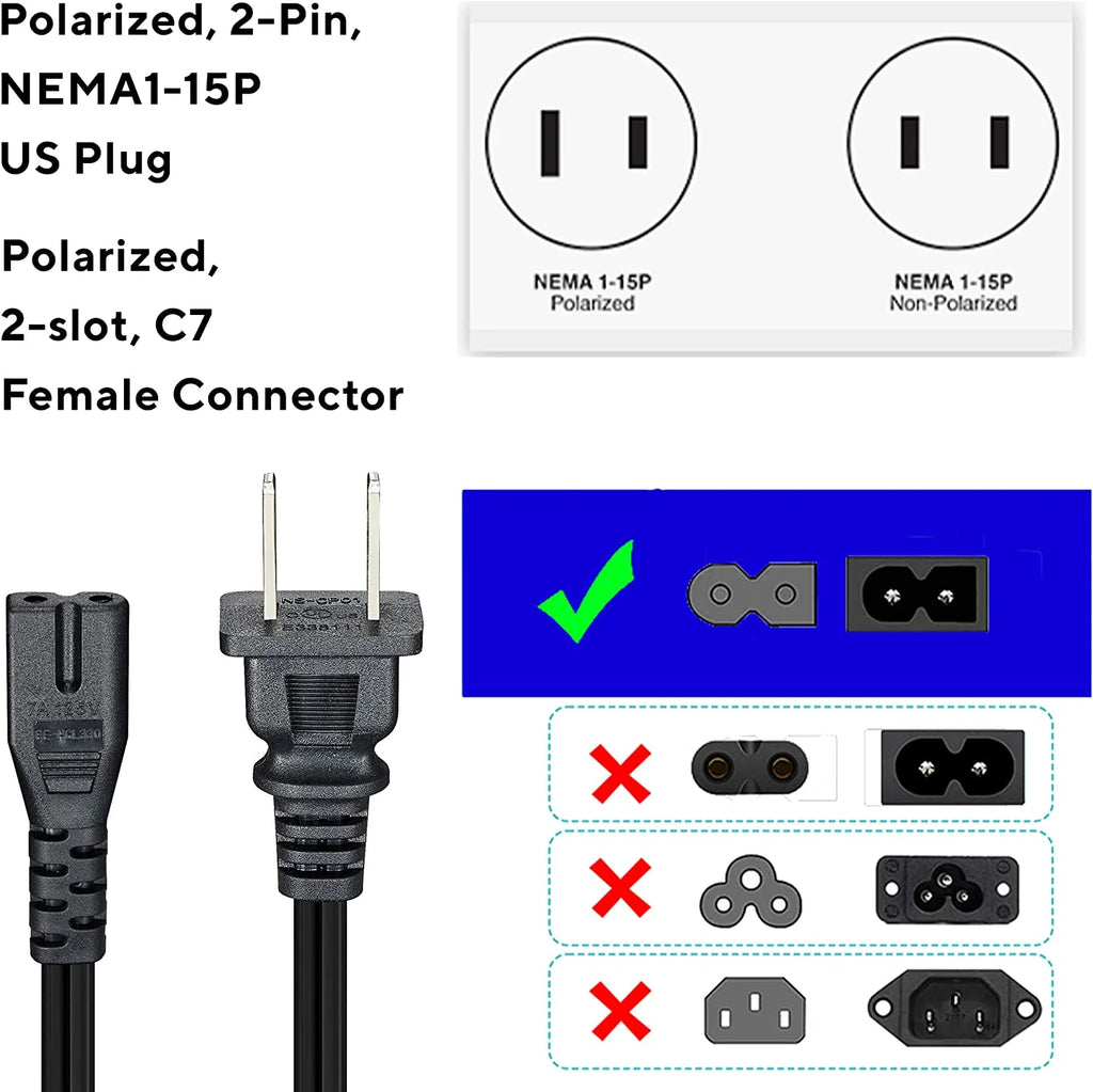 6FT 2 Prong Polarized Power Cord Y840