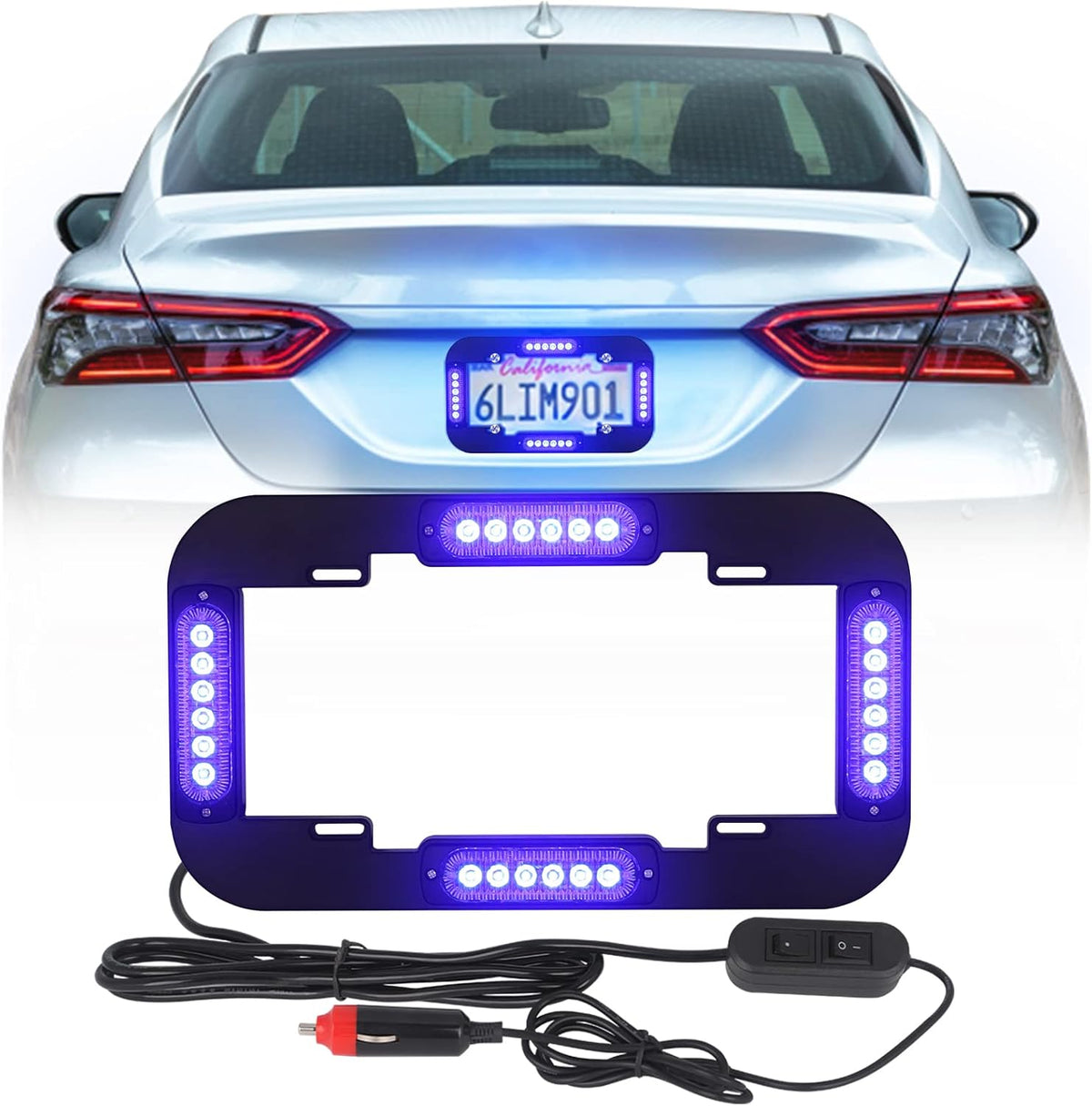 Red and Blue 13.5 inch 24 LED License Plate Strobe Lights Pack of 2 P33908