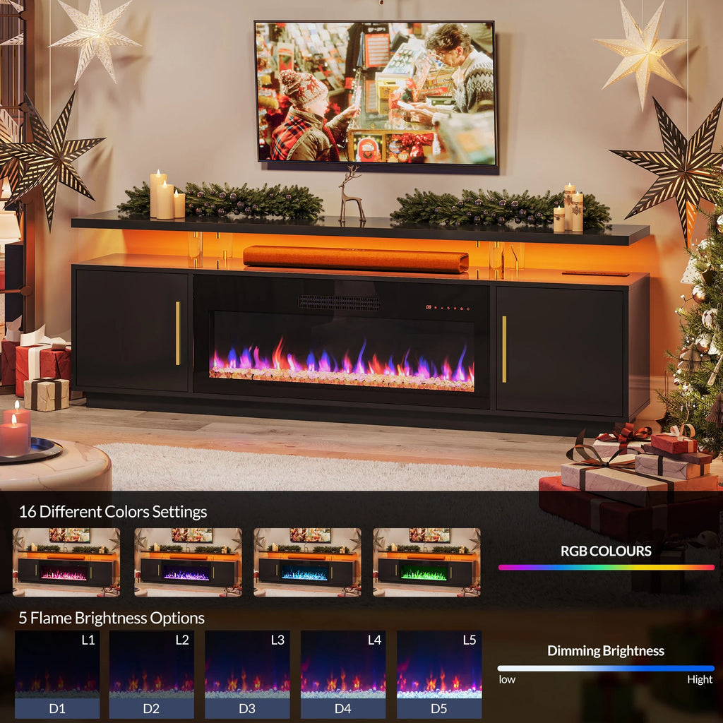 79" TV Stand with Electric Fireplace and Storage Cabinet Q8445